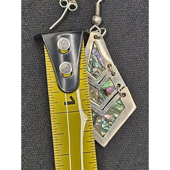 Mexico 925 Silver Abalone Shell Inlay Dangle Drop Vtg Earrings, Different Sizes - Picture 5 of 9